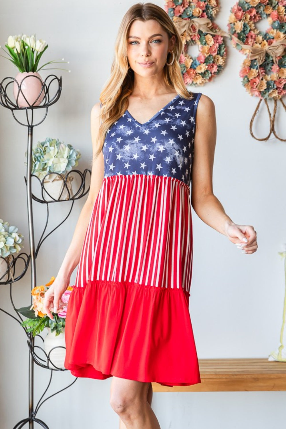 Hazel Blues® | Heimish US Flag Theme Contrast Tank Dress