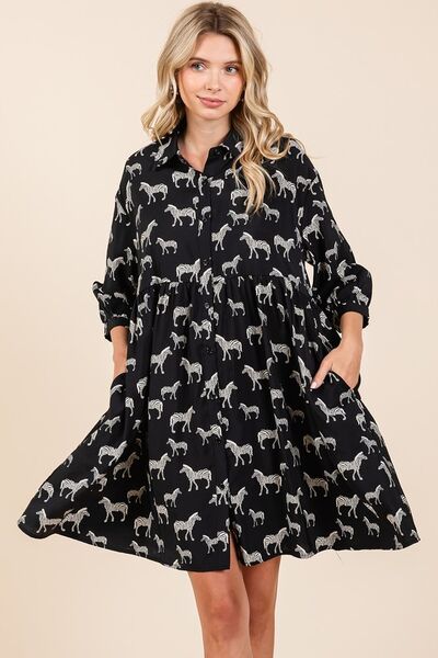 Hazel Blues® | Mittoshop Zebra Print Button Down Shirt Mini Dress