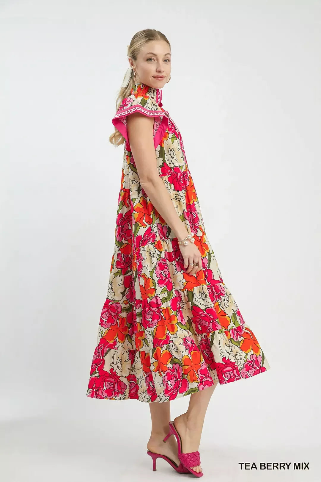 Hazel Blues® | Umgee Mix Bold Floral Tiered Midi Dress