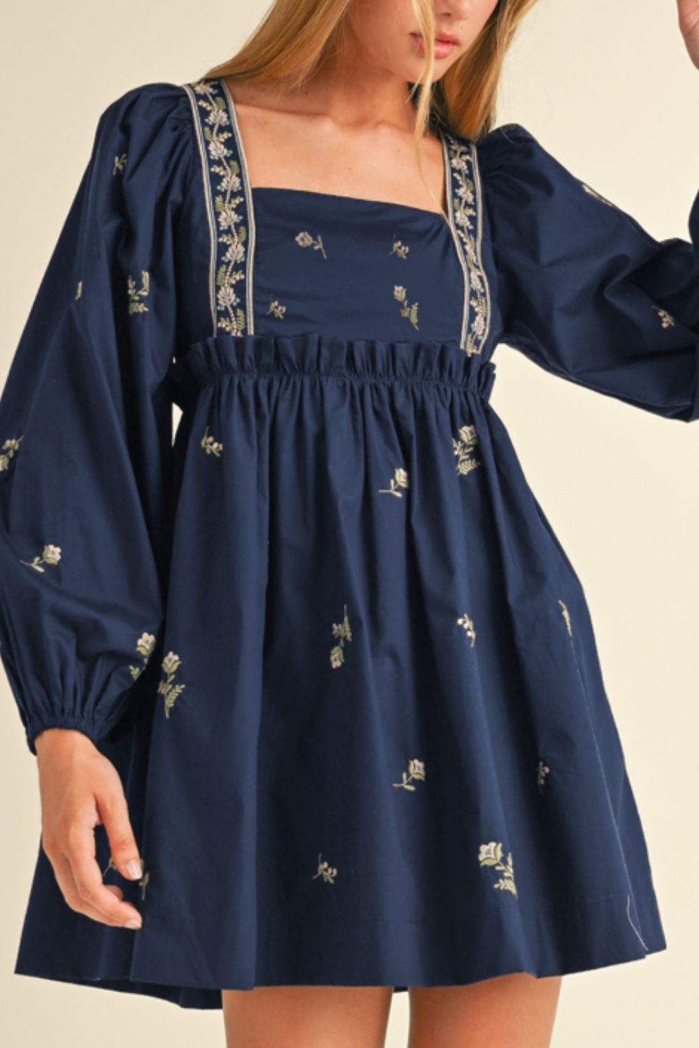 Hazel Blues® | Floral Square Neck Balloon Sleeve Mini Dress