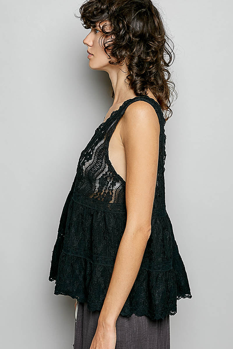 Hazel Blues® | POL Deep V-Neck Scalloped Lace Sleeveless Top