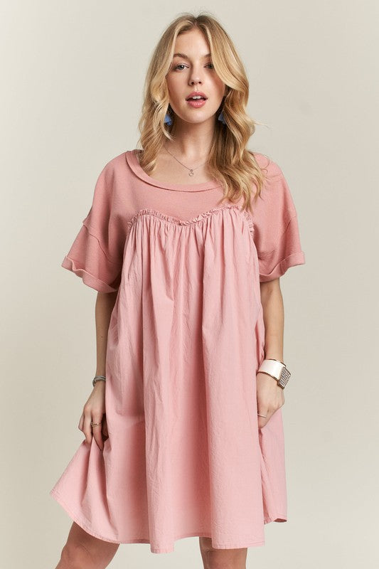 Hazel Blues® | ADORA Round Neck Half Sleeve Babydoll Dress