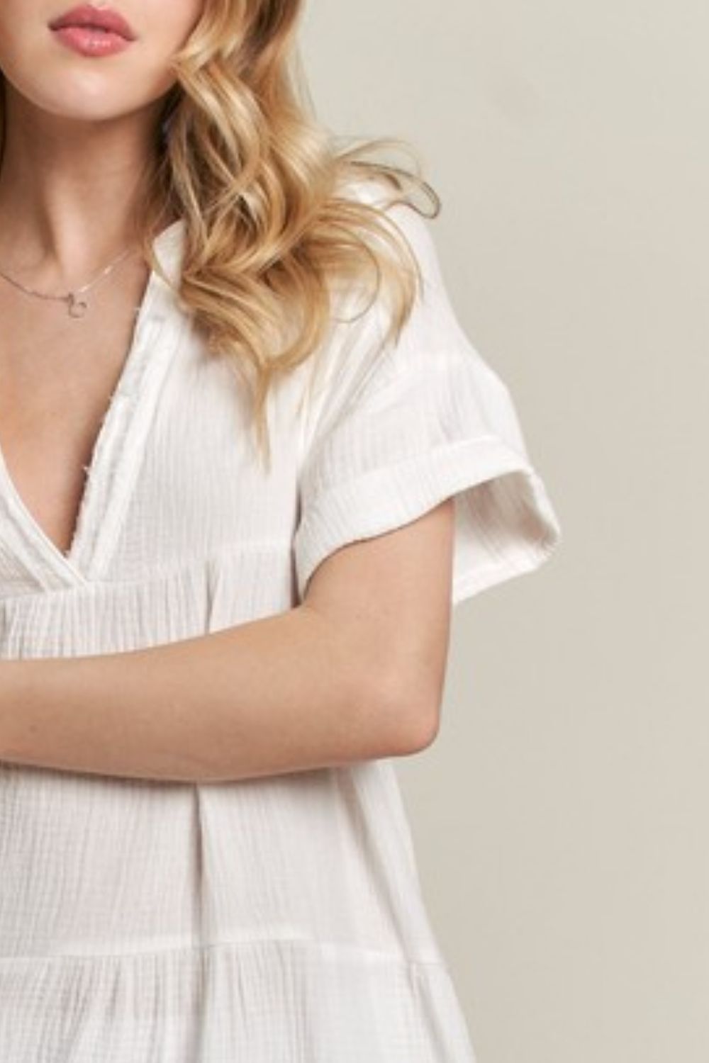 Hazel Blues® | ADORA Tiered Notched Short Sleeve Dress