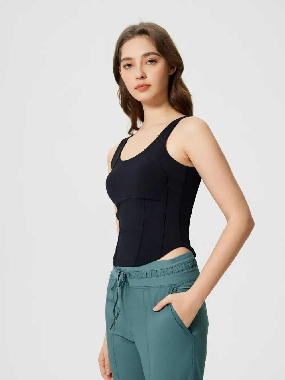 Hazel Blues® | Millennia Round Neck Wide Strap Active Tank with Detachable Chest Pads