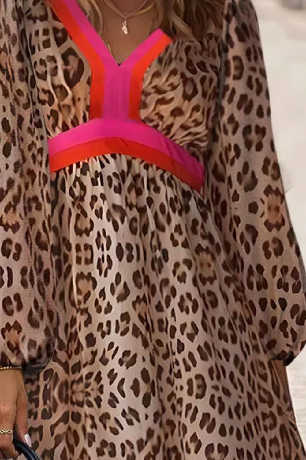 Hazel Blues® | Leopard V-Neck Long Sleeve Maxi Dress