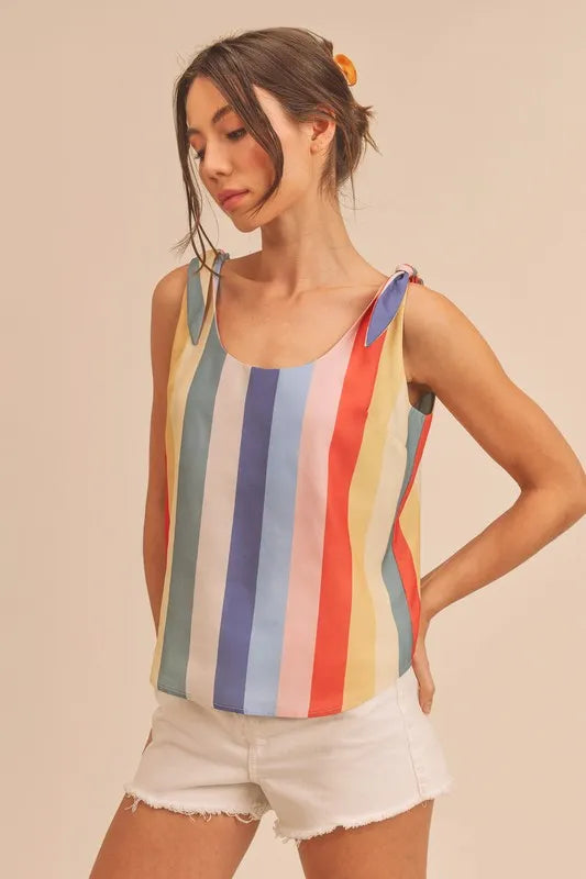 Hazel Blues® | Aemi + Co Contrast Striped Scoop Neck Tie Shoulder Tank