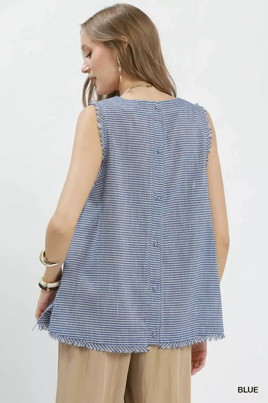 Hazel Blues® | Umgee Stripe Fringe Trim Sleeveless Top