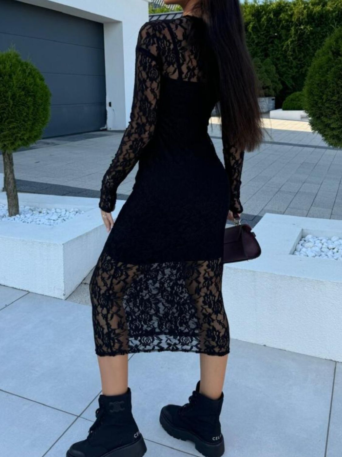 Hazel Blues® | Lace Round Neck Long Sleeve Midi Dress