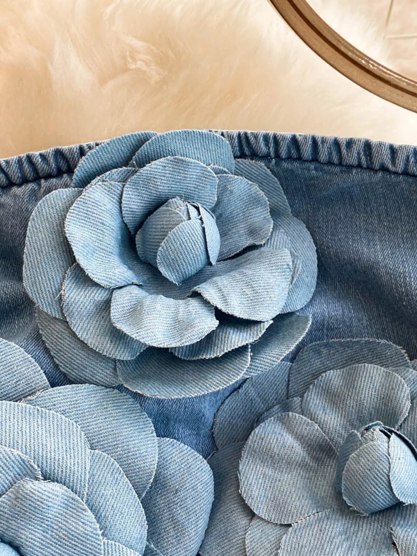 Hazel Blues® | Floral Applique Strapless Denim Dress