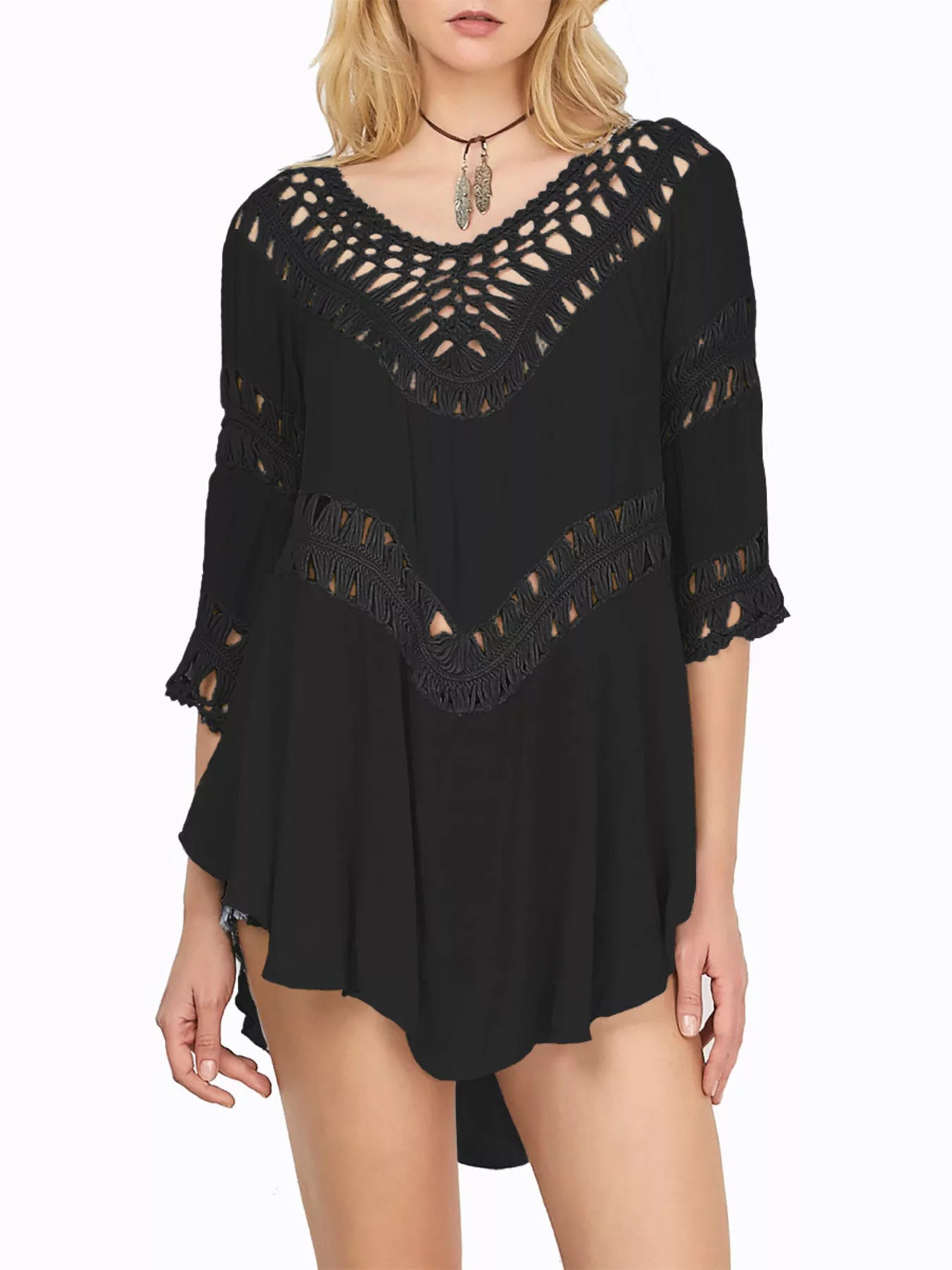 Hazel Blues® | Crochet Trimmed Flowy Cover Up Dress