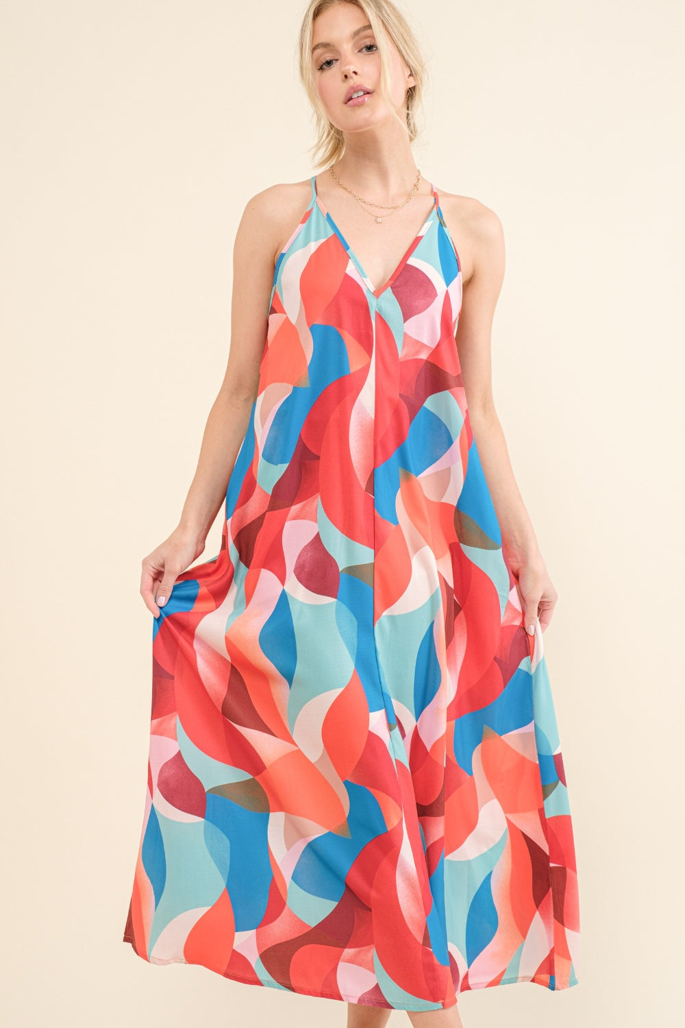 Hazel Blues® | And the Why Printed Crisscross Back Cami Dress