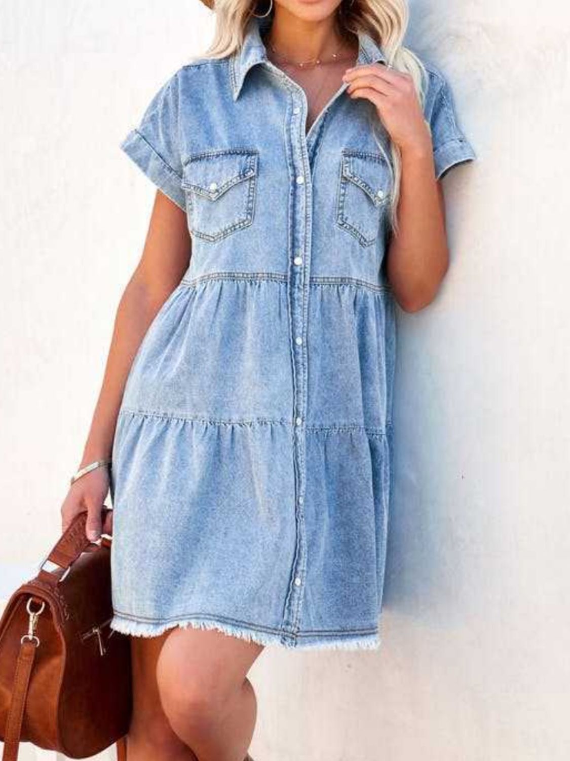 Hazel Blues® | Raw Hem Short Sleeve Denim Dress