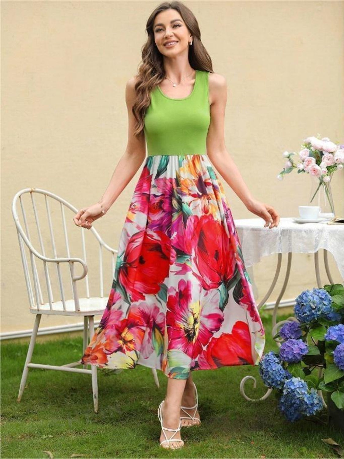 Hazel Blues® | Printed Round Neck Sleeveless Dress