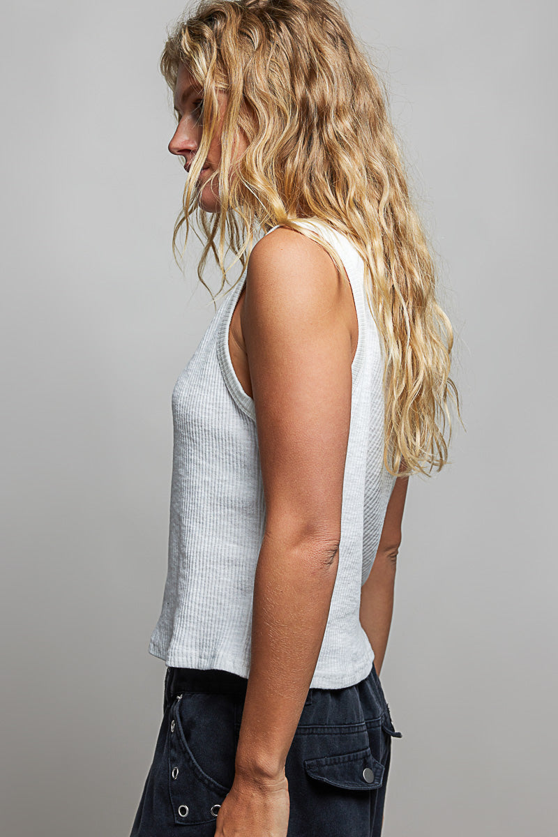 Hazel Blues® | POL Ribbed V-Neck Tank with Stud Point