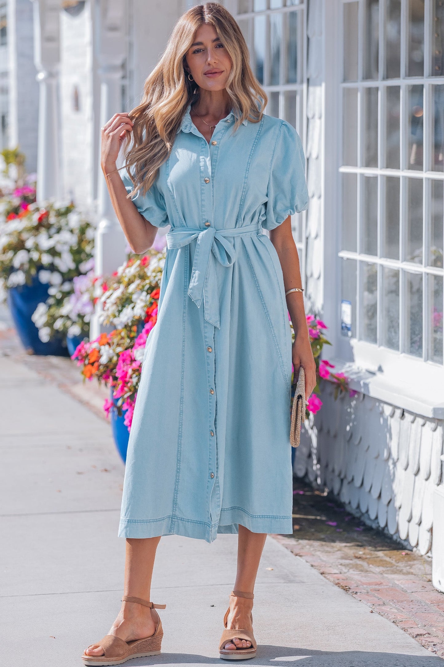 Hazel Blues® | Weekend Denim Dress | Denim Button Front Dress