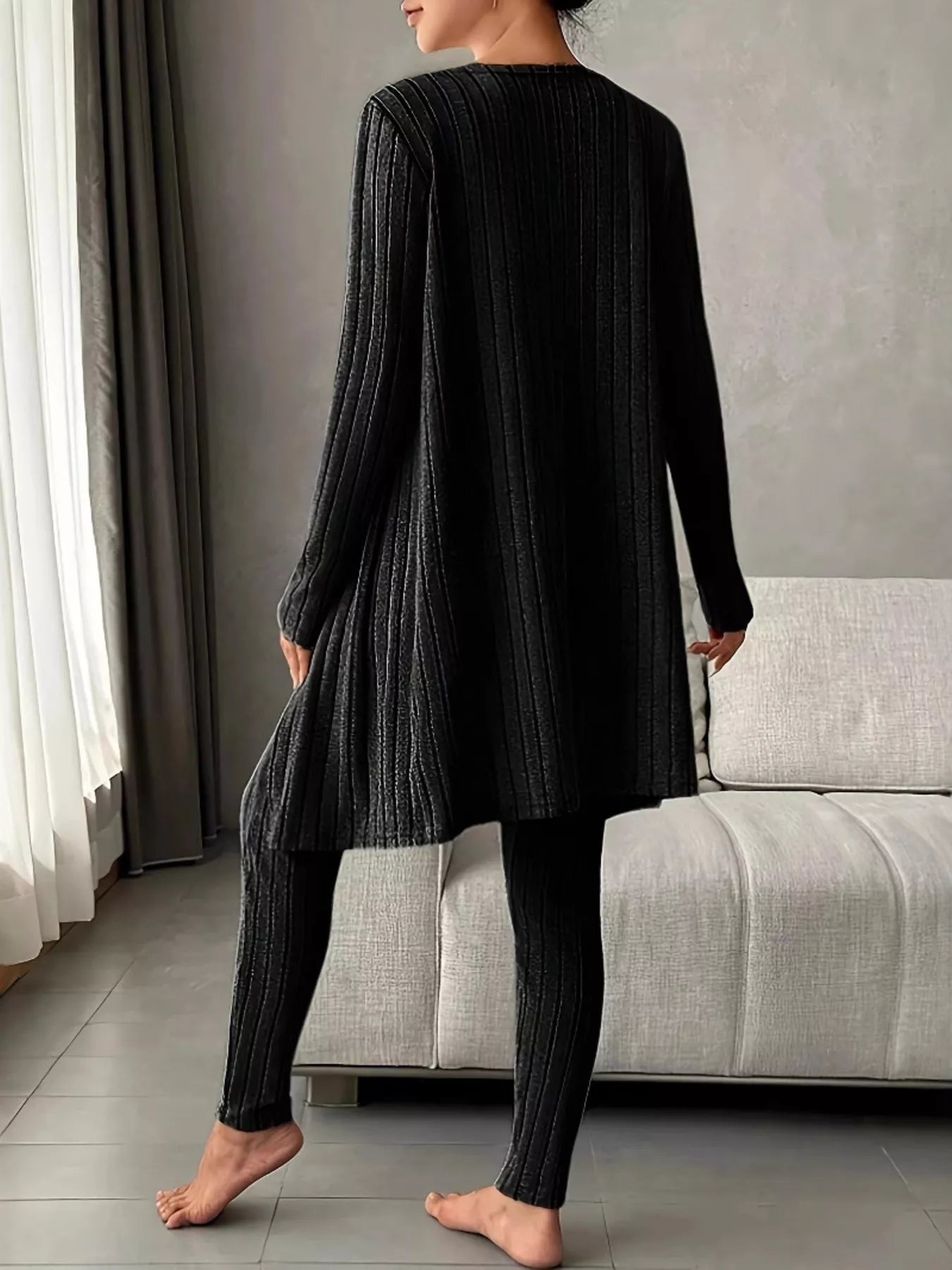 Hazel Blues® | Ribbed Tank Long Sleeve Cardigan and Pants 3 Piece Lounge Set