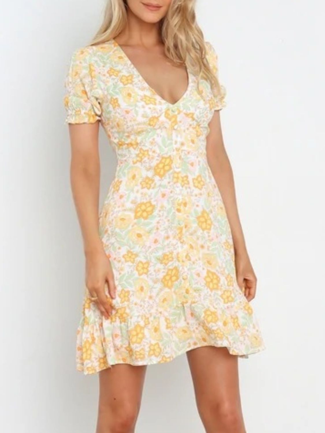 Hazel Blues® | Ruffled Hem Printed Short Sleeve Mini Dress