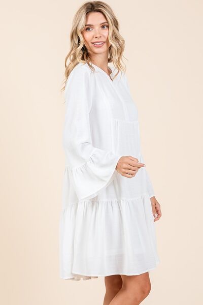 Hazel Blues® | Mittoshop Tiered Notched Flare Sleeve Dress