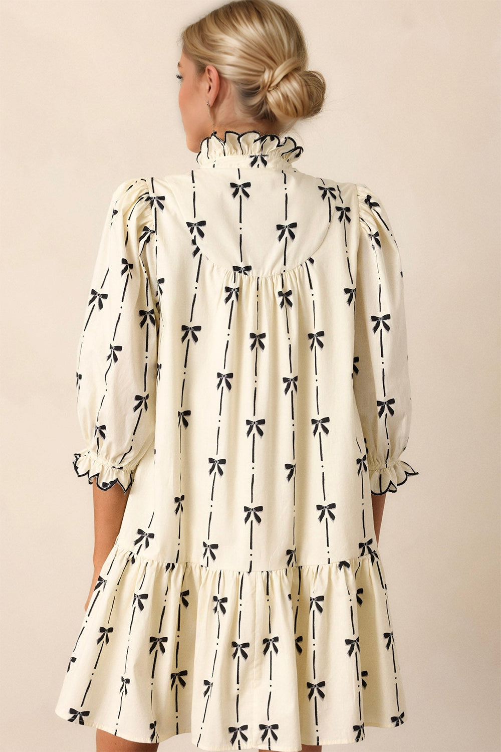 Hazel Blues® | Oh Frill Bow Print Half Sleeve Mini Dress