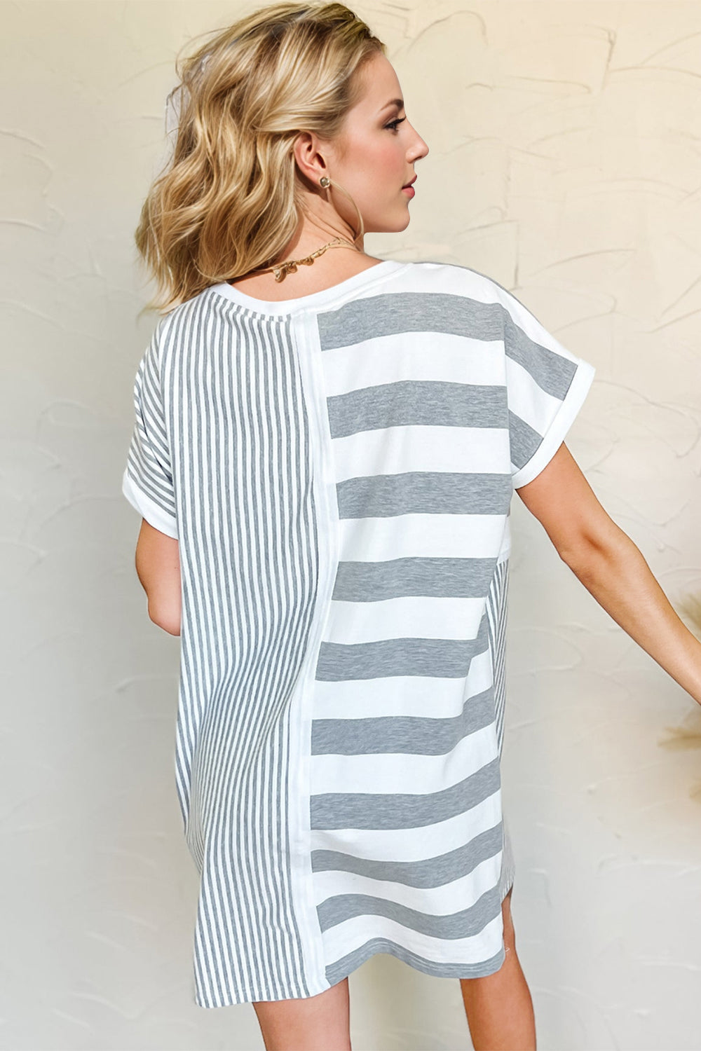 Hazel Blues® | Oh Striped Round Neck Short Sleeve Mini Tee Dress