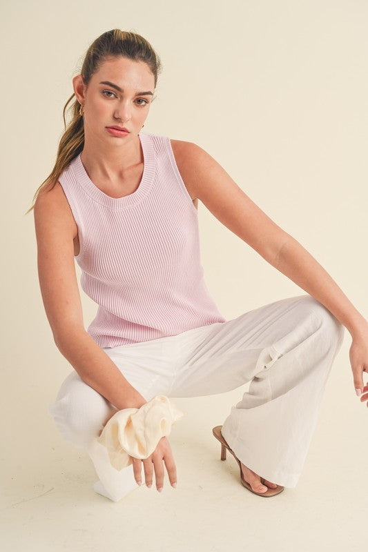 Hazel Blues® | Aemi + Co Ribbed Round Neck Knit Tank