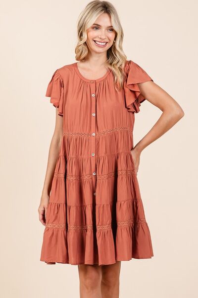 Hazel Blues® | Mittoshop Lace Detail Ruffled Button Down Tiered Dress