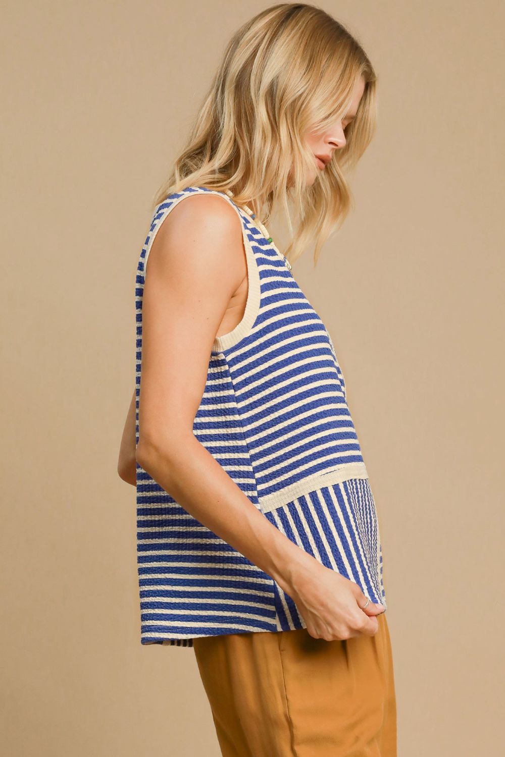 Hazel Blues® | Umgee Round Neck Texture Striped Tank