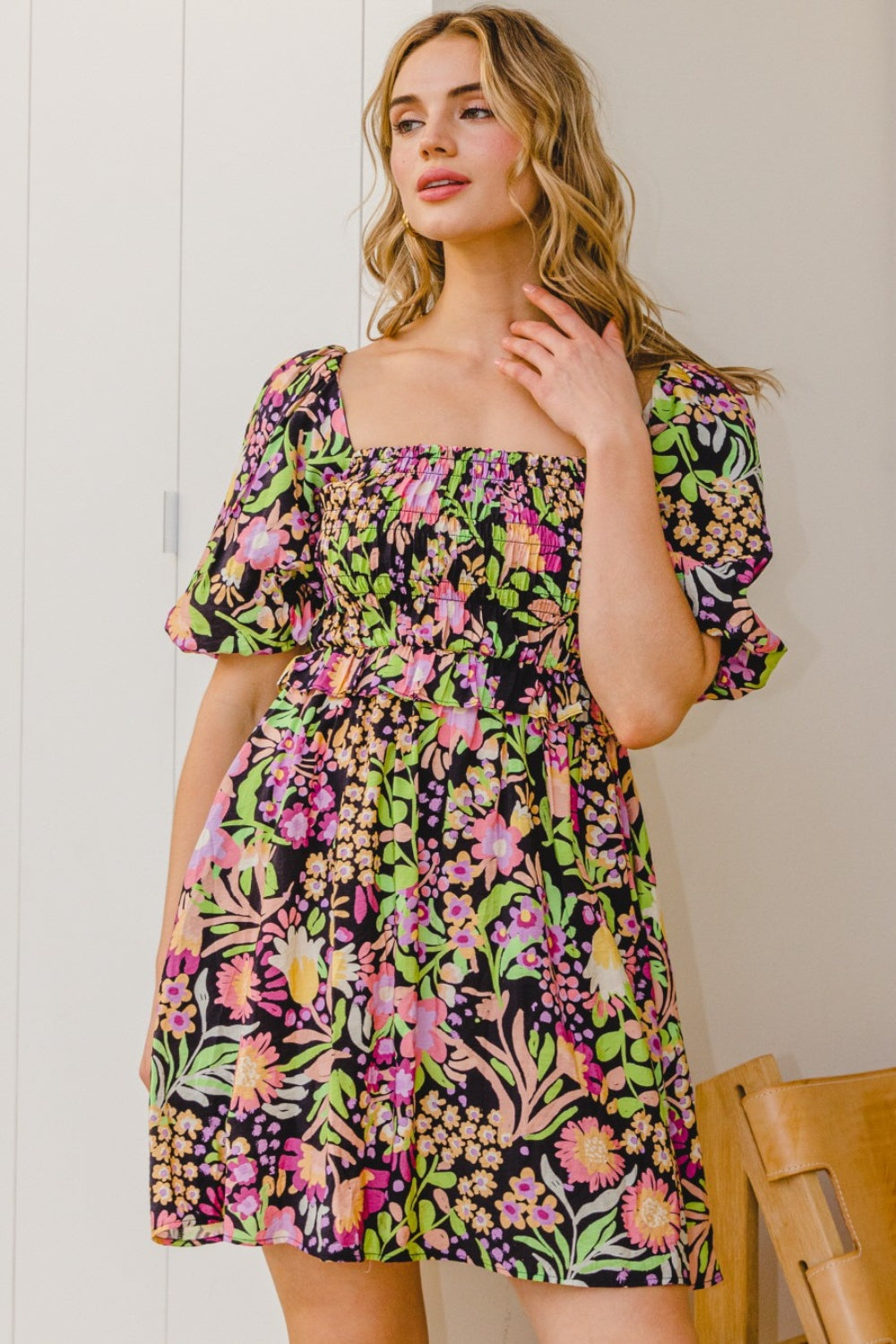 Hazel Blues® | ODDI Floral Tie-Back Mini Dress