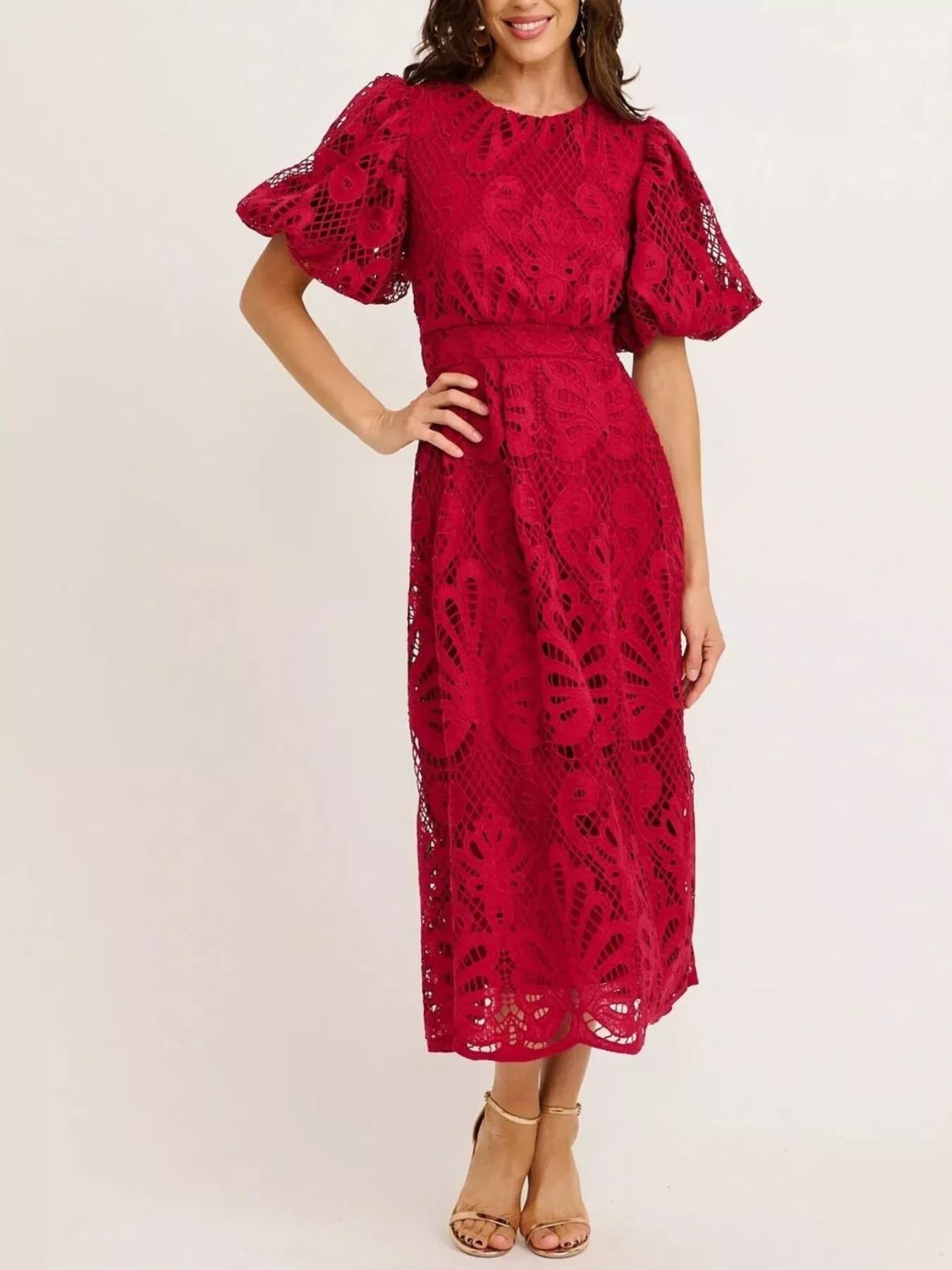 Hazel Blues® | Lace Puff Sleeve Midi Dress