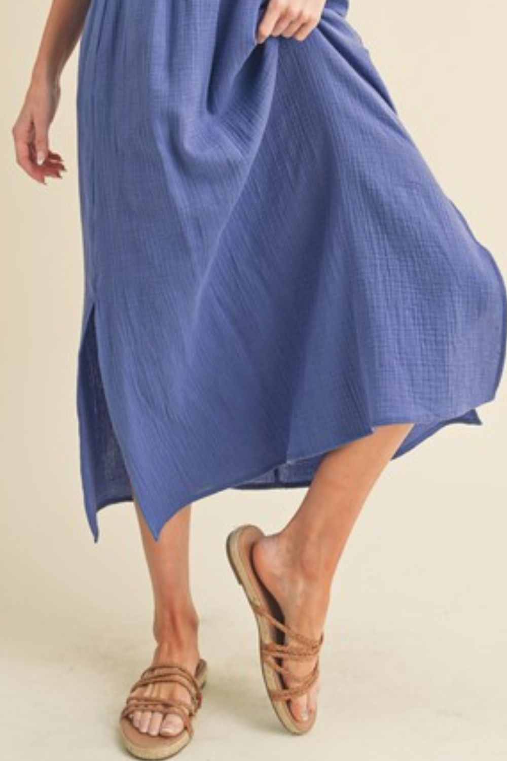 Hazel Blues® | Aemi + Co Side Slit Round Neck Sleeveless Tank Dress