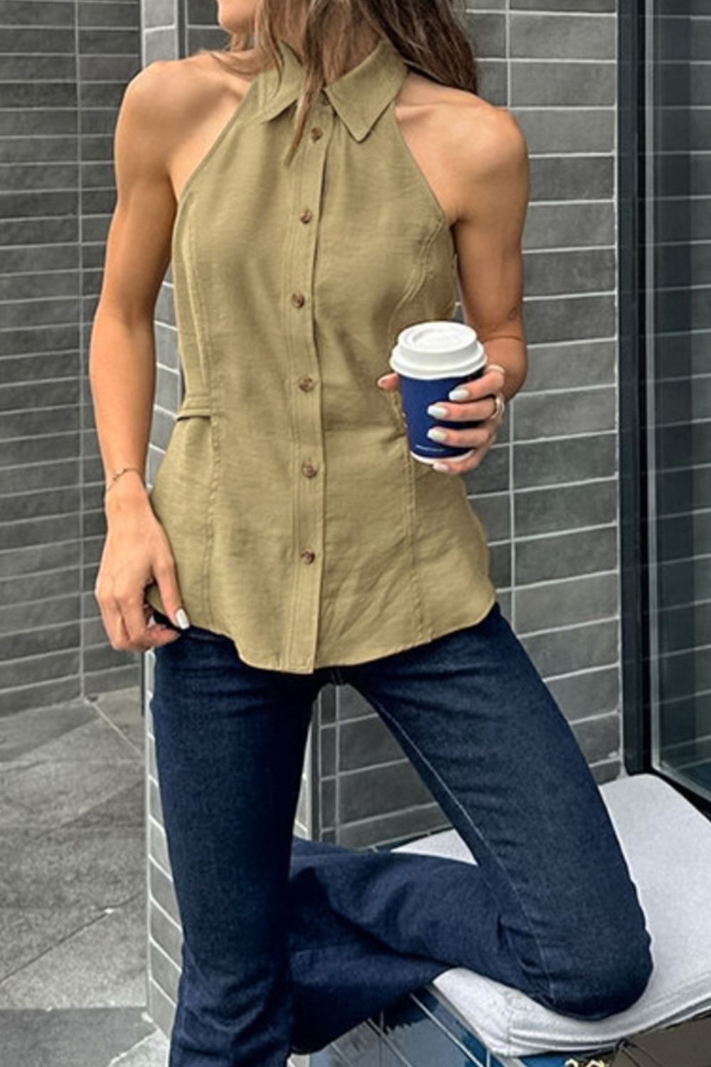 Hazel Blues® | Button-Down Sleeveless Top