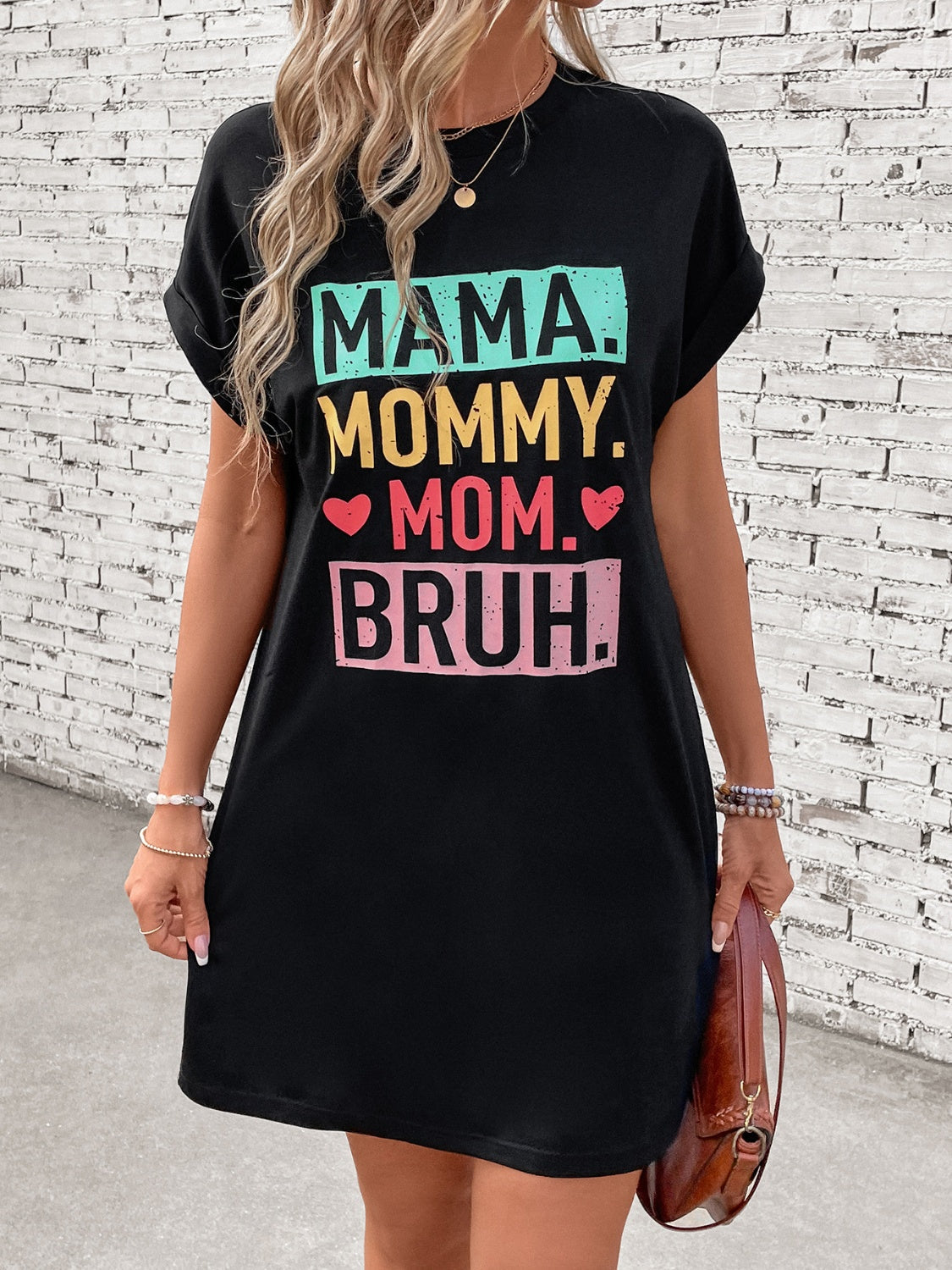 Hazel Blues® | Letter Graphic Short Sleeve Mini Tee Dress