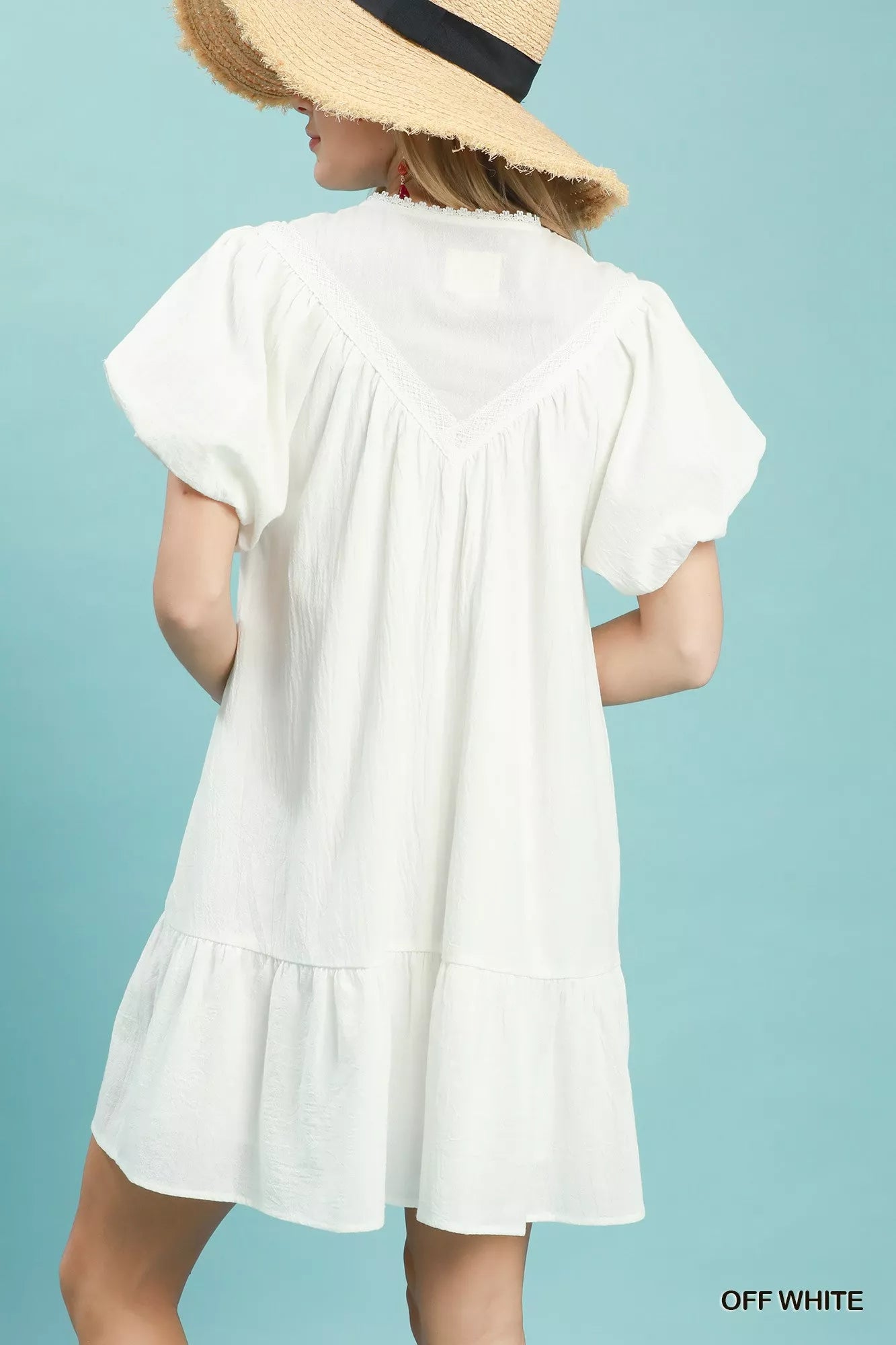 Hazel Blues® | Umgee Flutter Sleeve Tassel Tie Ruffle Hem Mini Dress