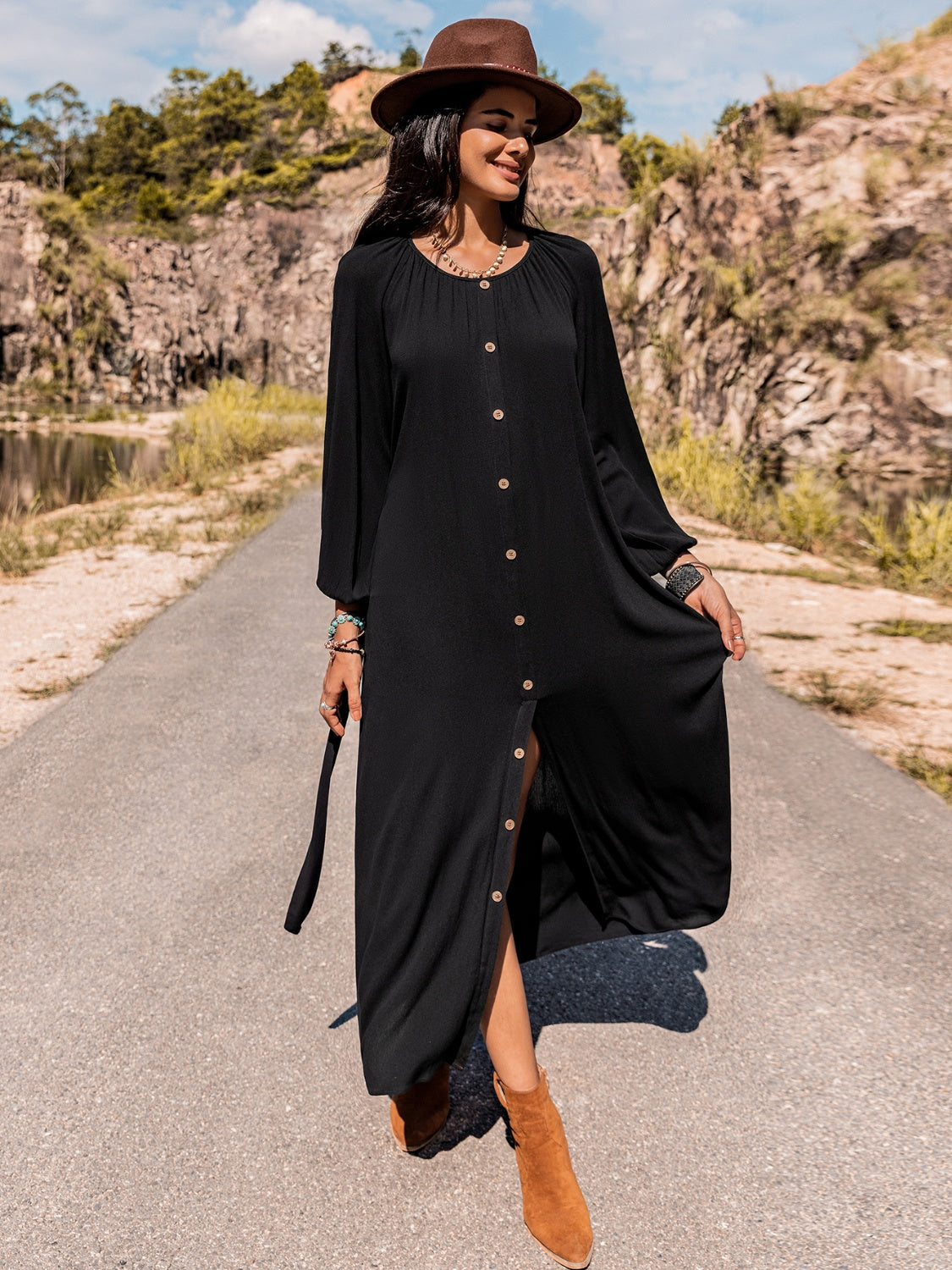 Hazel Blues® | Long Sleeve Round Neck Dress