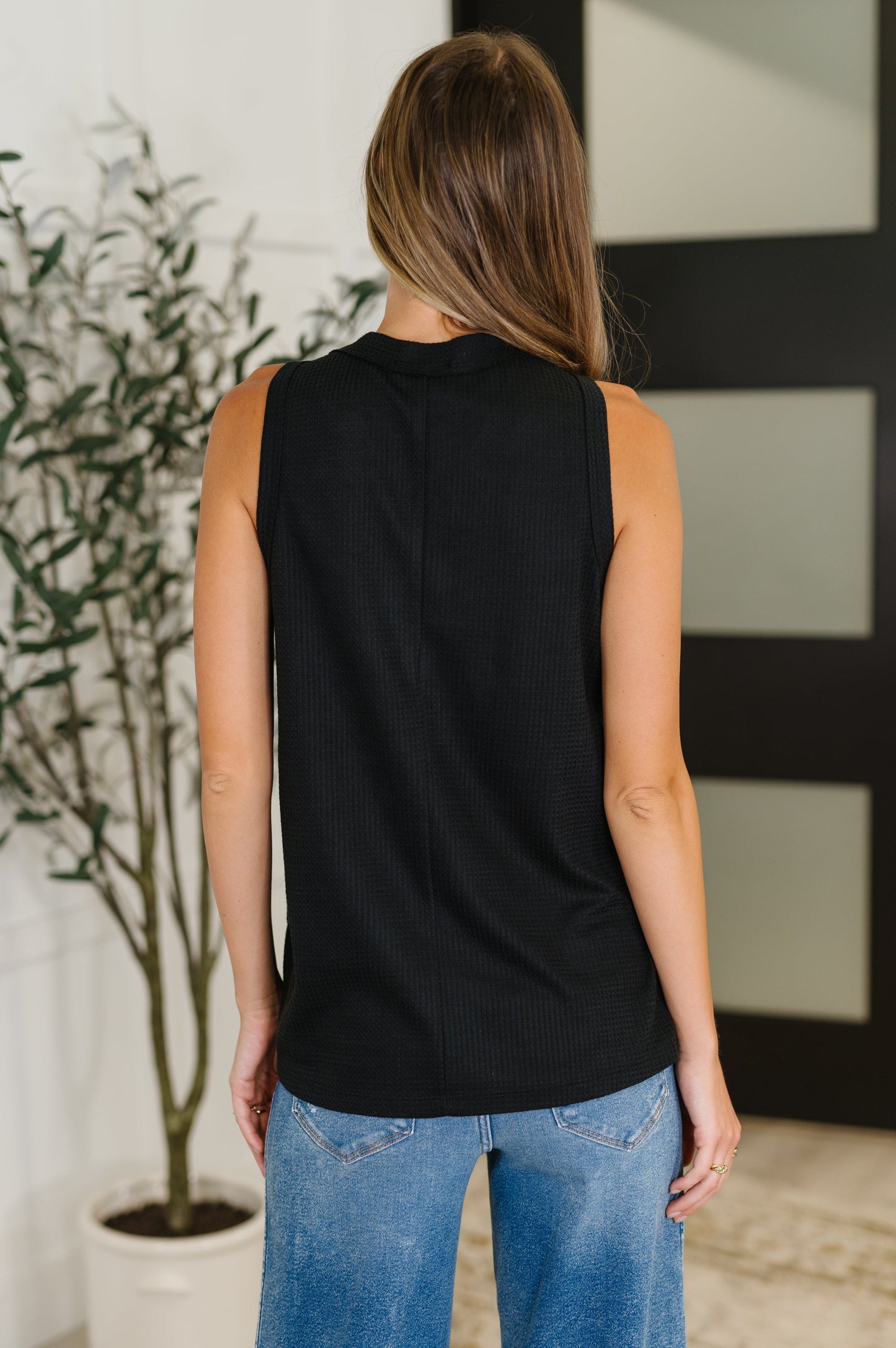 Hazel Blues® | Buttoned Up Buttercup Sleeveless Top in Black