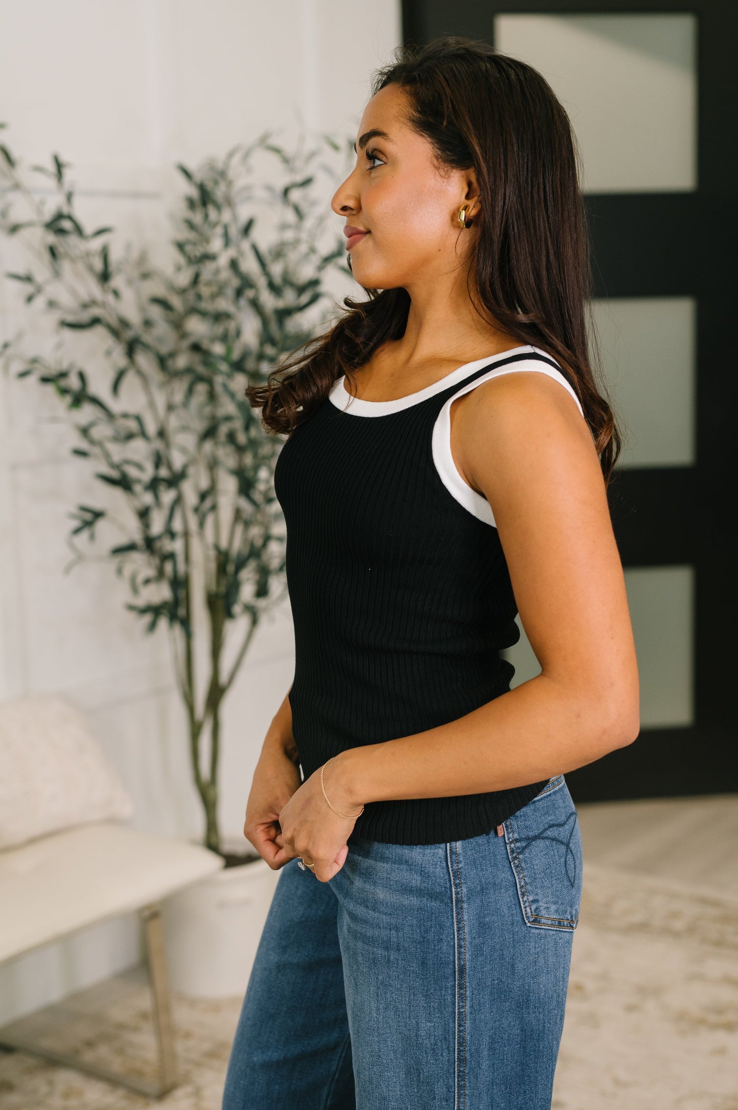 Hazel Blues® | Handled It Contrast Trim Tank in Black
