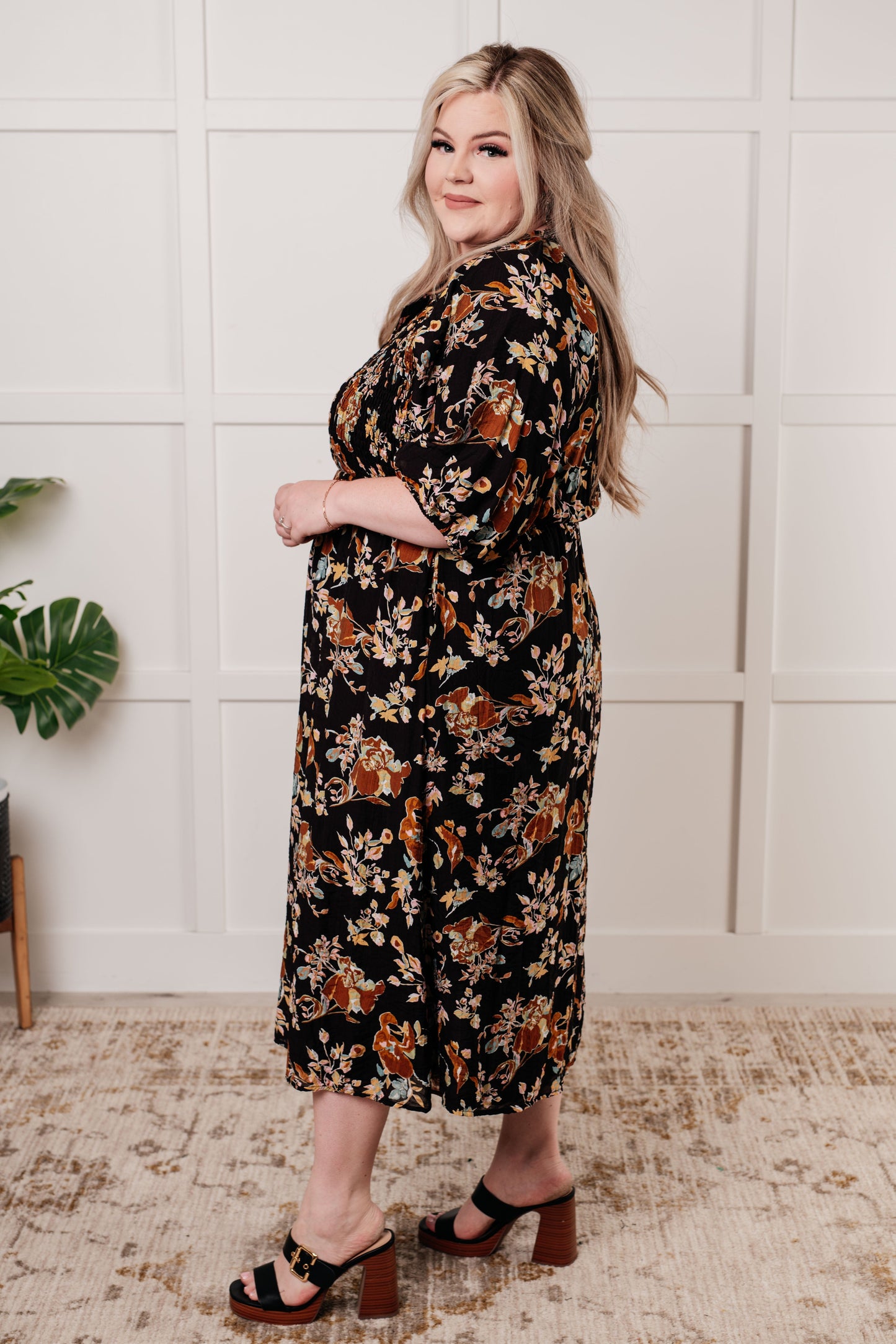 Hazel Blues® | Look My Way Smocked Bodice Button Down Dress