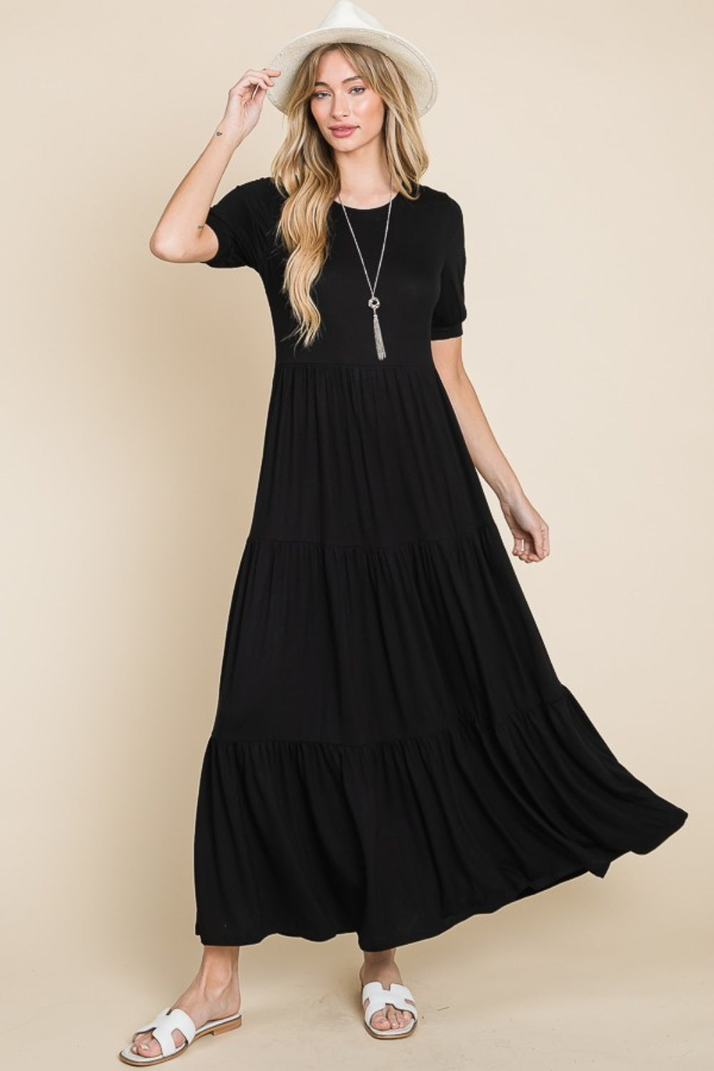 Hazel Blues® | BOMBOM Short Sleeve Tiered Maxi Dress