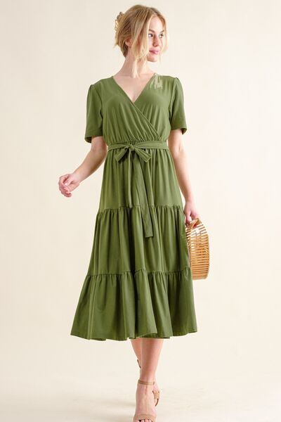 Hazel Blues® | And The Why Soft Short Sleeve Tiered Midi Dress