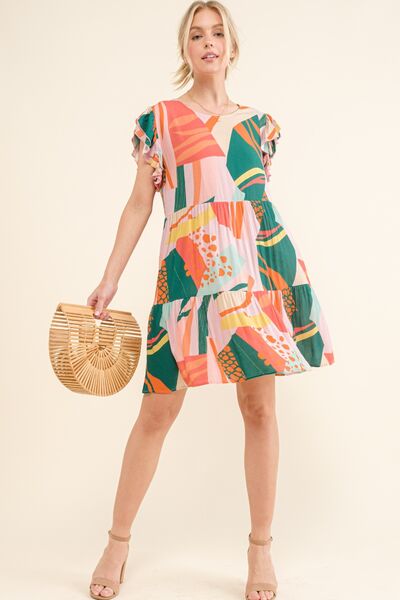 Hazel Blues® | And The Why Printed Double Ruffle Sleeve Dress