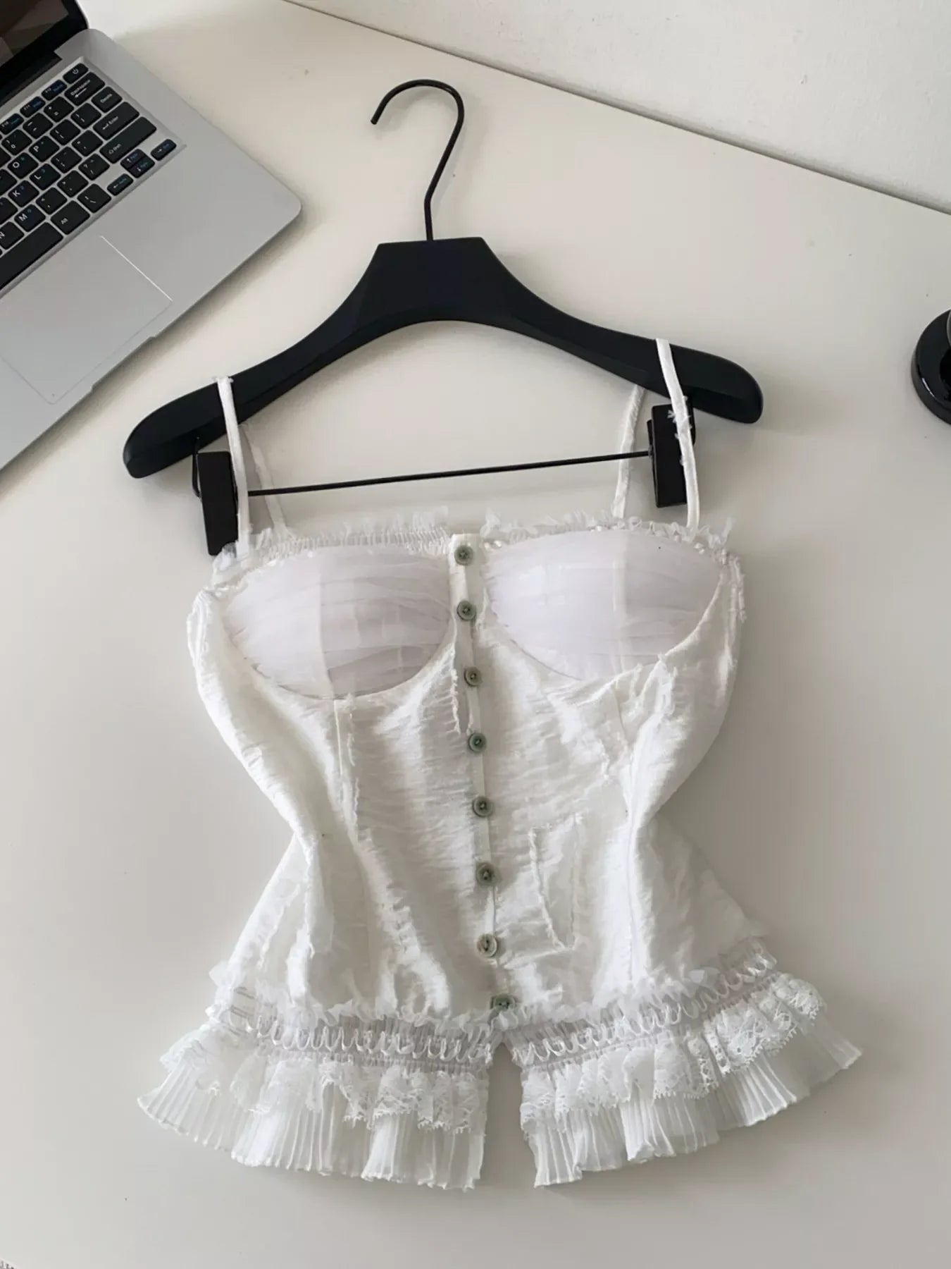 Hazel Blues® | Lace Trimmed Ruffled Hem Tank