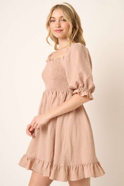 Hazel Blues® | Mittoshop Smocked Ruffled Hem Half Sleeve Mini Dress