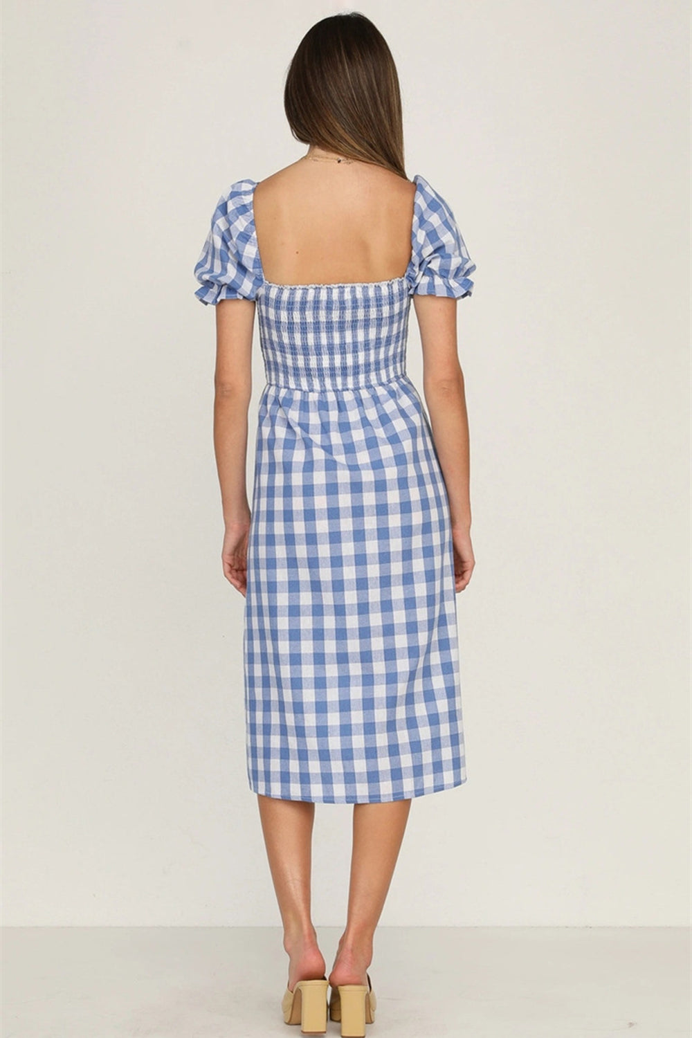 Hazel Blues® | Slit Plaid Short Sleeve Midi Dress