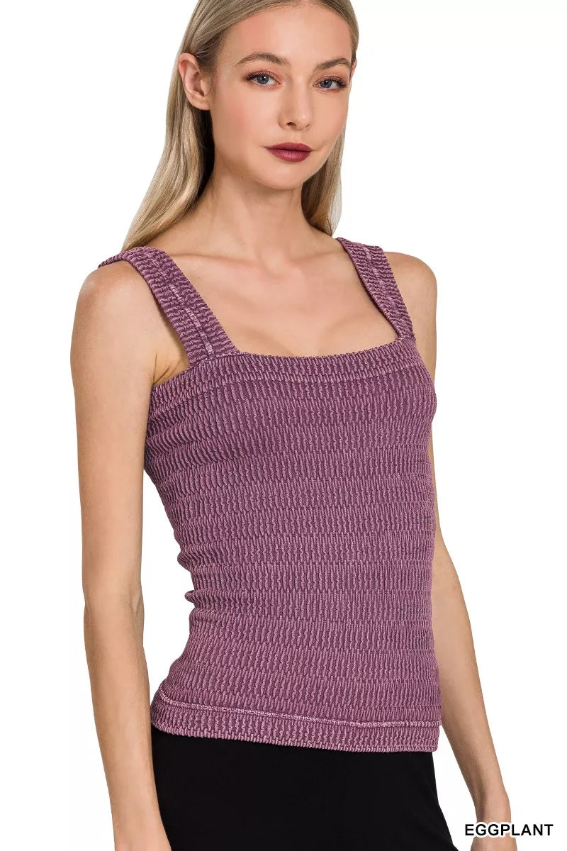 Hazel Blues® | Zenana Seamless Winkle Stone Washed Tank Top