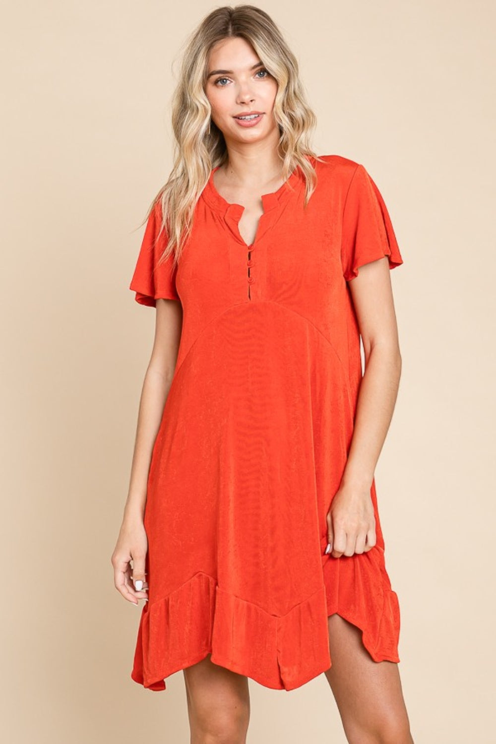 Hazel Blues® | Culture Code Short Sleeve Ruffled Asymmetric Hem Dress
