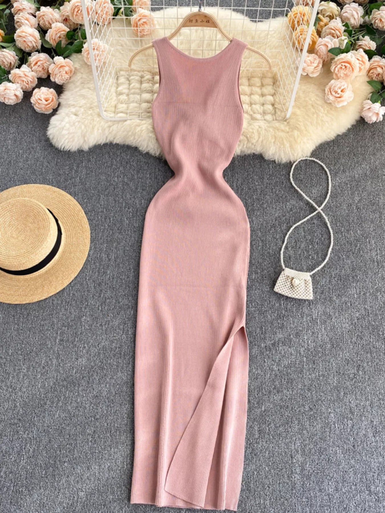 Hazel Blues® | Knot Back Sleeveless Knit Bodycon Midi Dres