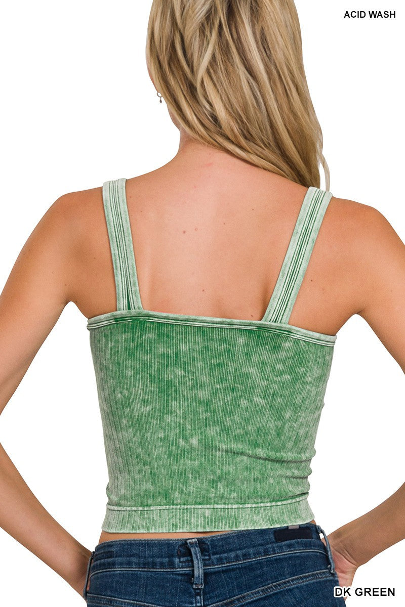 Hazel Blues® | Zenana Washed Ribbed Seamless Cropped V-neck Tank Top