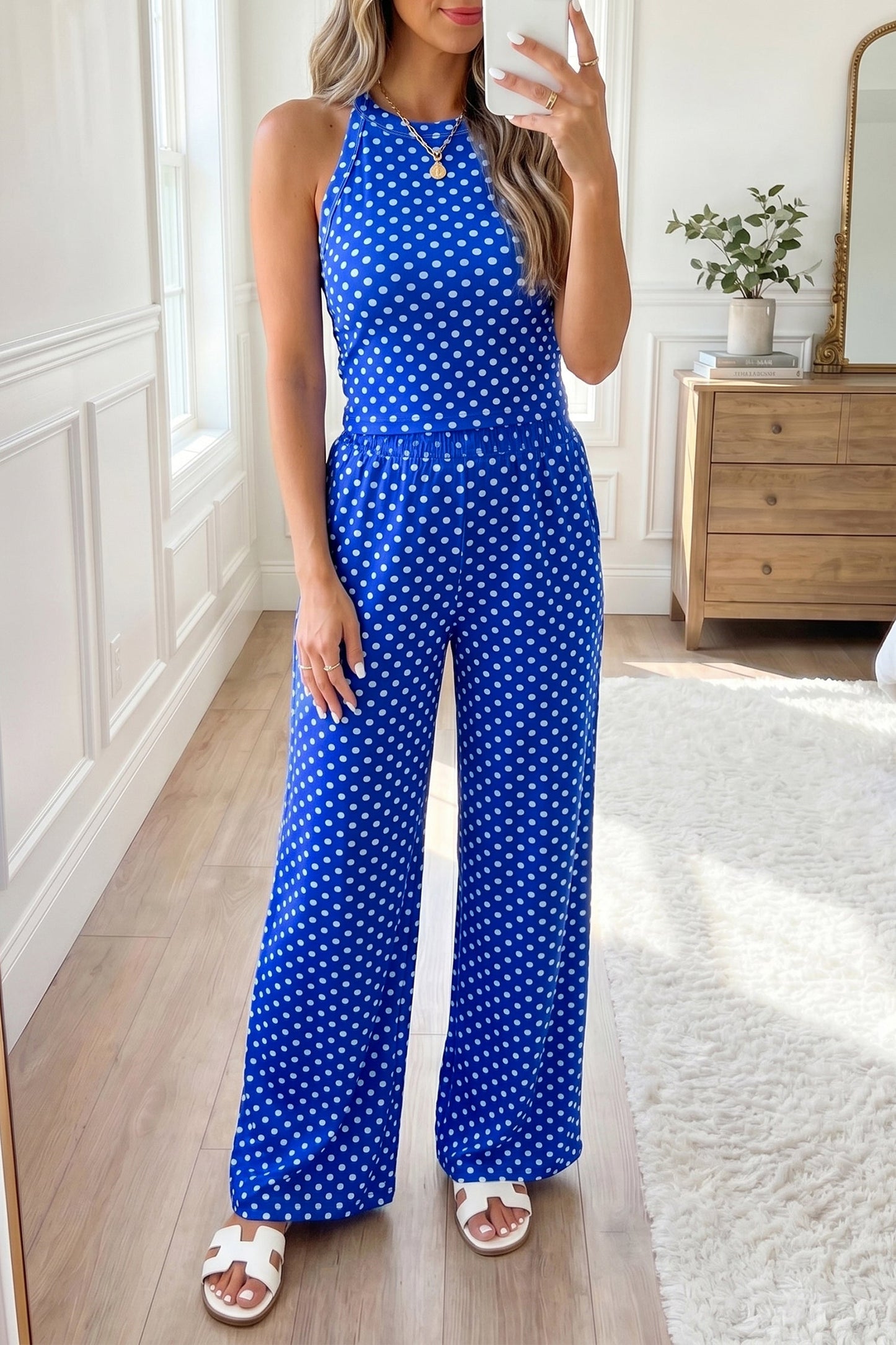 Hazel Blues® | Pink Polka Dot Print Slim Tank Loose Pants 2pcs Outfit