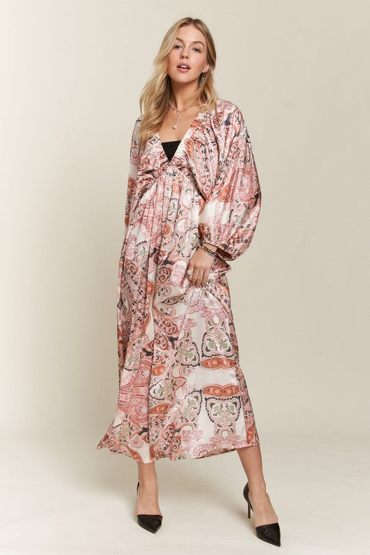 Hazel Blues® | ADORA Printed V-Neck Batwing Sleeve Dress