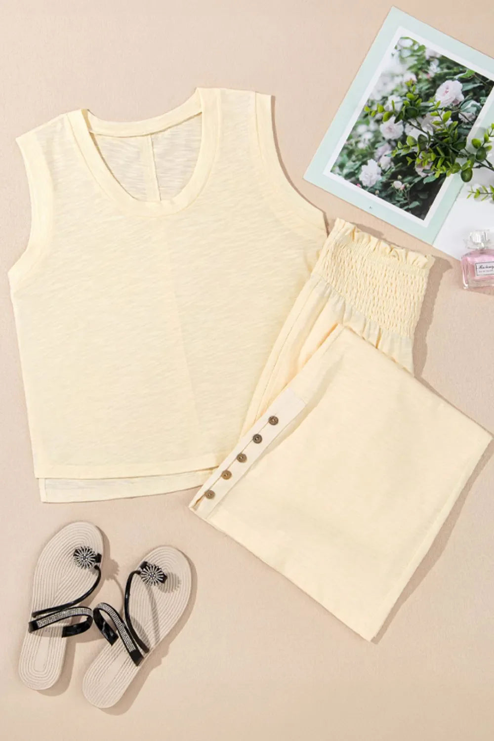 Hazel Blues® | Solid Color Tank Top and Smocked Waist Pants Set